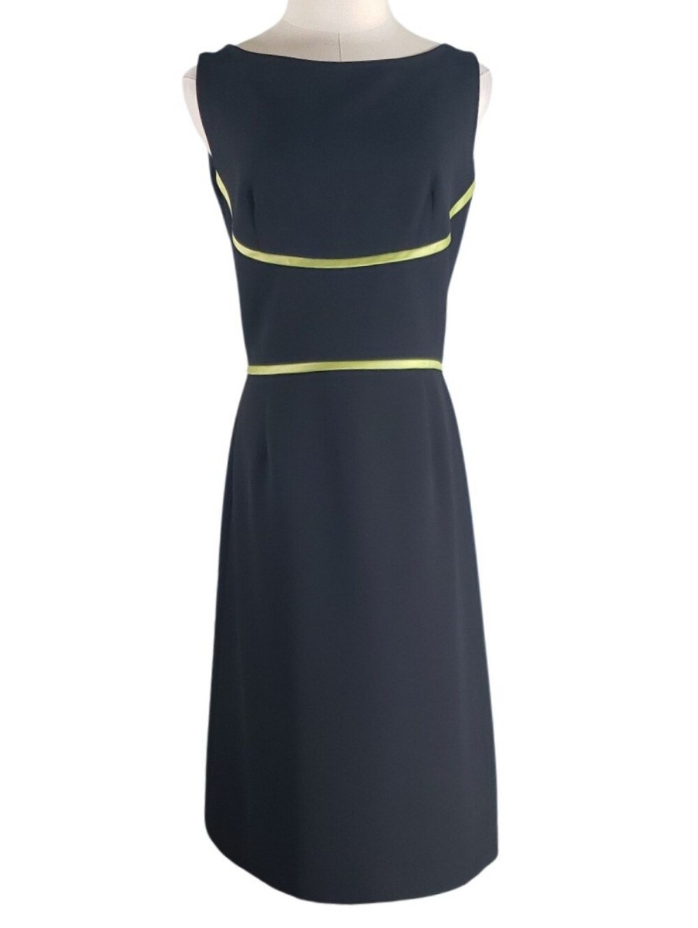 Jessica Howard LBD Sheath Dress 10 Contrast Stragic Green Piping Event Parties